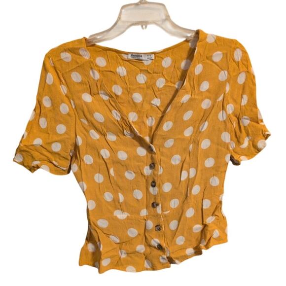 Bershka Mustard Yellow Polka Dot Top – Size Medium - Picture 2 of 4